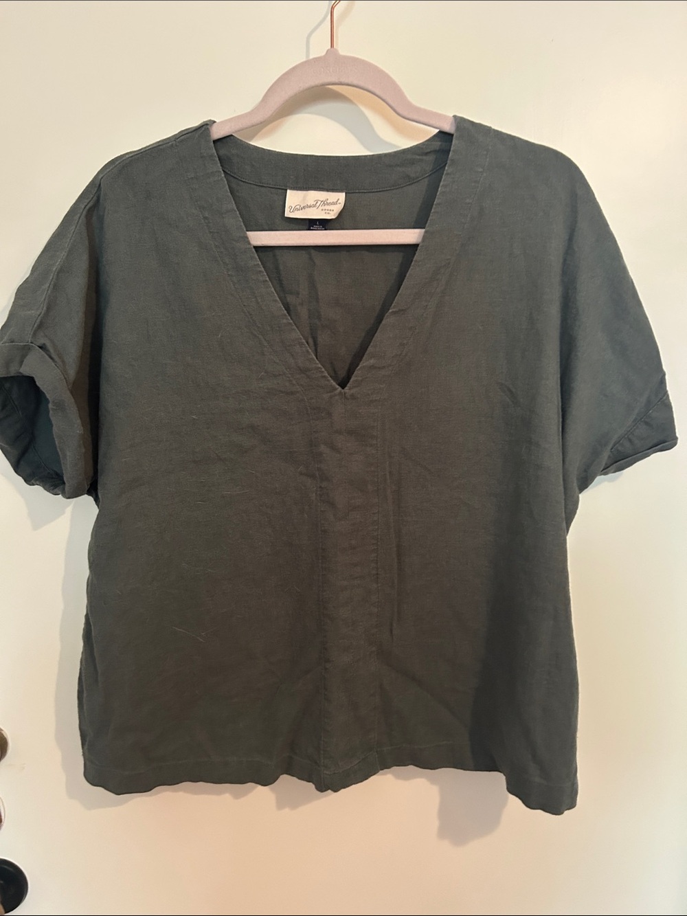 Universal Thread Green V-Neck Linen Rayon Tunic